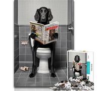 Flat Coated Retriever Toilet 1000 Piece Jigsaw Puzzles for Teenagers Gifts,Stress Reliever Difficult Challenge Enhance Love between Couples 38x52cm