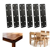 Flat Connecting Plates Black, 6 Pcs Flat Metal Brackets Flat Straight Mending Plates 14 x 3,5 x 0,16cm Perforated Connecting with 10 Holes Straight Braces Brackets for Cupboards Chairs Furniture