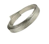 Flat copper braided cable 1/5M wide 4-25mm tinned copper plated braided sleeve expandable steel wire cable conduction power audio speaker metal sheath(Tinned Copper,15mmx1M)