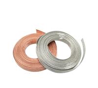 Flat copper braided cable 1pc 1/2/5M Copper Braided Sleeve Tinned Plating width 2~28 mm Expandable Screening Signal Wire Cable Shielded Metal Sheath(Tinned Copper,Width 4mm,5 meters)