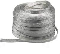Flat Copper Braided Ground Strap, Flat Braided Stranded Copper Grounding Wire 10 Gauge Multicolor 1.4mm x 18mm 5m(Silver)