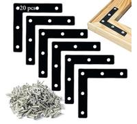 Flat Corner Braces, 20 Pcs 3-1/8inch L Right Angle Braces Brackets, Flat Repair Mending Plates for Wooden Frames Beds Tables Cabinets Chairs, Joining Bracket Support Braces with 100 pcs Screws, Black