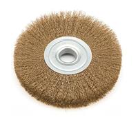 Flat Crimped Stainless Steel Wire Wheel Brush for Angle Grinder, 80mm (3In) OD, 8mm (0.32In) Bore, Copper Plated, 0.15mm Wire Diameter