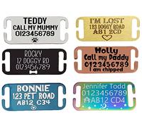 Flat & Curved Slide ON Collar Stainless Steel Engraving Rectangle ID Name DISC Personalised PET Dog CAT TAG Different Font Tags (Flat Tag-Medium-(MAX 2 cm Collar Width), Gold Tag-White Marking)