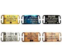 Flat & Curved Slide ON Collar Stainless Steel Engraving Rectangle ID Name DISC Personalised PET Dog CAT TAG Different Font Tags (Curved Tag-Small-(MAX 1.6 cm Collar Width), Blue Tag-White Marking)