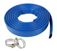 Flat Discharge Hose 20m x 25mm 1-Inch Diameter, Heavy Duty Pool Backwash Hose with 2 Clamps, for Pool Filter Drainage, Submersible Water Pump and Water Transfer, Blue