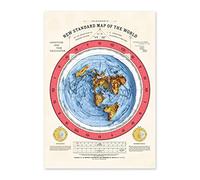 Flat Earth Map - Alexander Gleason's 'The New Standard Map of the World' - 2D Giclee 3D shadow Relief effect (200gsm Satin Poster Paper, A3: 16.5 x 11.7 in)
