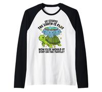 Flat Earth Society Funny Conspiracy Theory Turtle Elephant Raglan Baseball Tee