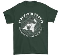 Flat Earth Society Members Around The Globe Mens T-Shirt 100% Cotton Forest Green M