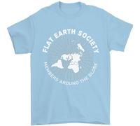 Flat Earth Society Members Around The Globe Mens T-Shirt 100% Cotton Light Blue XL