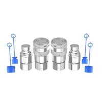 Flat Face Hydraulic Couplings, NPT Threaded 1/4" 3/8" 1/2", 35 MPa Working Pressure, Galvanized Carbon Steel, Locking Sleeve Design, ISO16028 Compliant, Fits Various Skid Steer Equipment (NPT3/8)