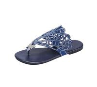 Flat Flip Flops for Women hinestone Glitter Butterfly Strappy Herringbone Slipper Trendy Summer Lightweight Temperament Beach Thong Slides Sandal for Pool Parties Outdoor (Blue, 6.5)