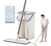 Flat Floor Cleaning Mop - Flat Mop with Wringer,Dry and Wet Separation Flat Mop and Bucket Set, No Touching Floor Cleaning Mop Set
