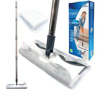 Static Floor Wipes Mop, Flat Mop with Disposable Floor Wipes for Quick and All-Purpose Cleaning, Mops for Laminate, Tiled, Wooden, or Vinyl - Dust Kit with 10 Dry Wipes