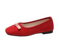 Flat for Women Suede Bow Knot Arch-Support occasin Pointed Toe Dress Shoes Walking Comfortable Sneakers Memory oam enny Loafer Slip-On Shoe Breathable Soft Sole Single Shoes (Red, 5.5)
