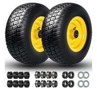 Flat Free 11x4.00-5" Tires and Wheel, 11x4-5" Lawn Mower Tire, Zero Turn Front Tires, with 3/4" & 5/8" & 1/2" Bearings, 3.4"-5.9" Centered Hub, 11x400-5 Solid Tire, 2 Pcs