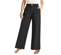 Flat Front for Girls Dress Pants Wide Leg School Formal Un orm Trousers Solid Color Casual Comfort (Black, 150)
