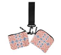 Flat Geometric Dice Orange Blue Women's Dual Wallets Business Card Cases Large Capacity Zipper Purse Wallet with Wristlet Strap for Daily Use 2 Pcs, flat geometric dice orange blue, One Size, Casual