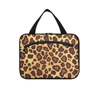 Flat Geometric Pattern Leopard Skin Print Gold Brown Hanging Bags for Women Traveling with Hook, Designer Multifunctional Skin Care Bag for Traveler Gym estuche para brochas maquillaje L