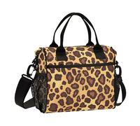 Flat Geometric Pattern Leopard Skin Print Gold Brown Lunch Bag Tote Bag with Shoulder Strap Lunch Tote for Women for Gym bolso termico para comida