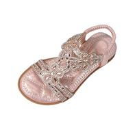 Flat Glitter Sandals Soft Peeptoe Strappy Sandals Sequins Elegant Non-Slip Summer Elastic Girls Flowers Rhinestone Princess Shoes Kids Heel Strap Children's Shoes, PK1., 10.5 UK Child