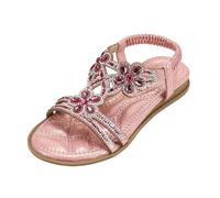 Flat Glitter Sandals Soft Peeptoe Strappy Sandals Sequins Elegant Non-Slip Summer Elastic Girls Flowers Rhinestone Princess Shoes Kids Heel Strap Children's Shoes, PK2, 12 UK Child