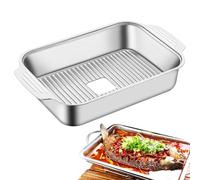 Flat Grill Pan, Rectangular Griddle - Food Containers with Handles Equipped Fish Plate Food Trays for Family Dinner BBQ Camping Parties