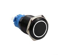 Flat Head 22mm Momentary Push Button Switch with Ring LED Light for 12V 24V Systems in Marine Automotive Environments (Yellow)