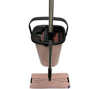 Flat Head Microfibre Mop and Bucket Set with Stainless Steel handle, Innovative Twin Chamber Bucket for WET & DRY use. Compact for an Easy Storage Solution, Suitable for all Floor Types (Beige)