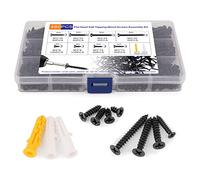 Flat Head Short Screw Assortment Set, M3&M4 Black Phillips Assorted Screws for Wood, Small Wood Self Tapping Screw Fastener Kit for DIY Projects with 30Pcs Drywall Anchors(480Pcs)