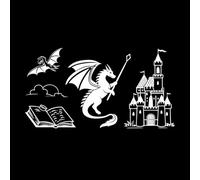 Flat Icons Silhouettes Featuring Fantasy Creatures Magic Dragons Unicorns and Castles Engraving Stickers 54.4x101.4cm Easy Installation White