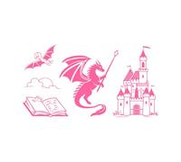 Flat Icons Silhouettes Featuring Fantasy Creatures Magic Dragons Unicorns and Castles Engraving Stickers 47.6x88.8cm Equipped with Transfer Film kit Pink