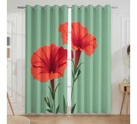 Flat Illustration Morning Glory Cartoon Curtains For Home Cinema - No Fade Printed Grommet Curtains, Red, W46 x L90(2 Panels) 117x228cm