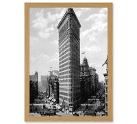 Flat Iron Building New York NYC 1903 Vintage Historical Photo A4 Artwork Framed Wall Art Print Artery8 Light Oak One Size