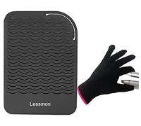 Flat Iron Travel Mat, Curling Iron Counter Protector with Heat Resistant Glove for Curling Irons, Hair Straightener, Flat Irons and Hair Styling Tools, 9” x 6.5”, Black by Lessmon