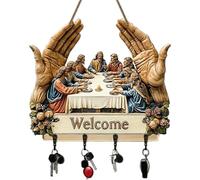 Flat Jesus Disciples Wall Art Keychain Holder with 4 Metal Hooks 2D Jesus Disciples Key Rack Organizers Wear Resist Small Keychains Organizer Racks for Entryway Hallway Entry
