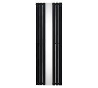 Flat Panel Radiator with Mirror 1800mm x 565mm Modern Designer Double Column Vertical Heater Matt Black Carbon Steel Wall Mounted Kitchen Living Room Cleaning Brush Fixing Kit & Brackets
