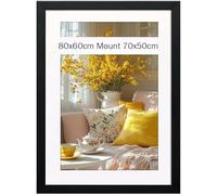 Flat Modern Black 80x60cm Poster Frame With White Mount 70x50cm Shatter-Proof Acrylic Portrait & Landscape Wall Hanging Picture Frame