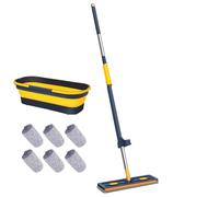Flat Mop - 360° Rotary Microfiber | Silversmiths for Floor Cleaning | House Cleaning Tool with Long Handle & | 6 Wet Microfiber Pads