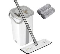 Flat Mop and Buckets Sets Microfibre Cleaning Mops, 2pcs Mop Pads Household Microfiber Flat Mop with Stainless Steel Handle for Hardwood Floor Cleaning, Twin Chamber Bucket Suitable for All Floor