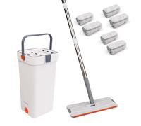 (Flat Mop & Bucket With 6 Pads) Self-Cleaning 360-Degree Rotate Spin Microfiber Mop and Bucket Set Washing Dry