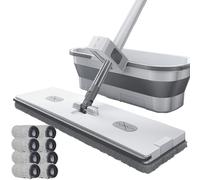 Flat Mop Set - 360° Rotating Mop with Dewatering Scraper and Washable Microfiber Pads for Cleaning Hardwood, Laminate, and Tile Floors