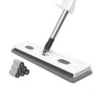 Flat Mop with 360 Swivel Function for Tile Hardwood and Window Cleaning plus Adjustable Stainless Steel Handle for User Fit (box of white)