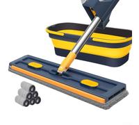 Flat Mop with Full 360 Degree Rotation Capability and Adjustable Stainless Steel Handle for Multiple Types (blue folding bucket)