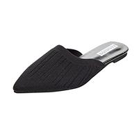 Flat Mules for Women Closed Pointed Toe Backless Mule Sandals Comfort Low Heel Slip On Knit Breathable Heeled Slides Dress Slippers Sandals 4.5 Black #1