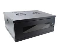 kenable 4U Wall Mounted 19 Inch Rack Data Cabinet Flat Pack Lockable Glass Door Black 450mm Deep 550x450x230mm
