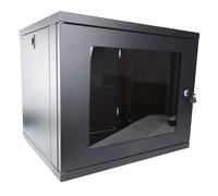 kenable 9U Wall Mounted Data Cabinet 19 inch Rack 450mm Depth Flat Pack Lockable Glass Door Black 550x450x455mm
