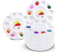 Flat Paint Brushes Set,Round Paint Palette 6.7inch Plastic Round Palette with 10 Wells and 1 Central Reservoir,Plastic Paint Tray Palette for Watercolor Acrylic Oil Gouache or DIY Art Painting (12pcs)