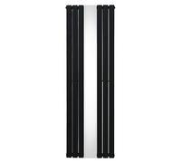 Flat Panel Radiator With Mirror 1800mm x 565mm Modern Designer Double Column Vertical Heater Matt Black Carbon Steel Wall Mounted Kitchen Living Room Cleaning Brush Fixing Kit & Brackets Black