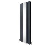 Flat Panel Radiator with Mirror 1800mm x 565mm & TRV Chrome Valves Designer Double Column Vertical Anthracite Grey Carbon Steel Wall Mounted Kitchen Living Room Cleaning Brush Fixing Kit & Brackets